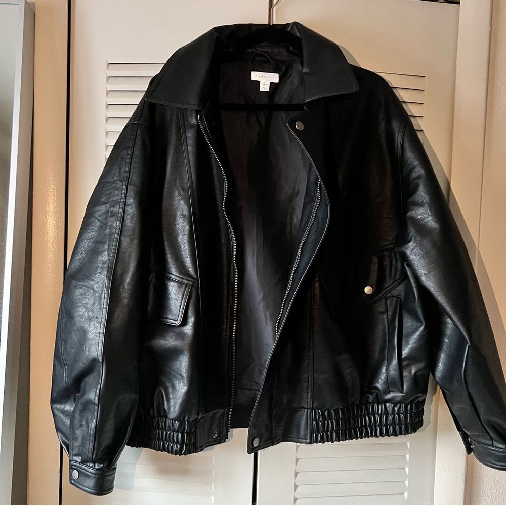 Topshop / Faux Leather Bomber Jacket / large - Picture 2 of 5